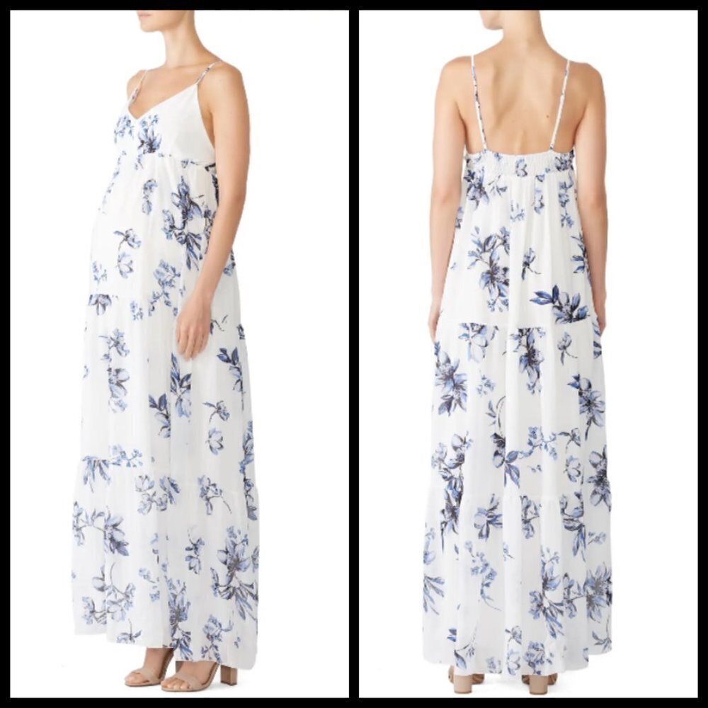 💕YUMI KIM💕 Darling Maternity Maxi Dress ~ White & Blue Floral Print Medium M